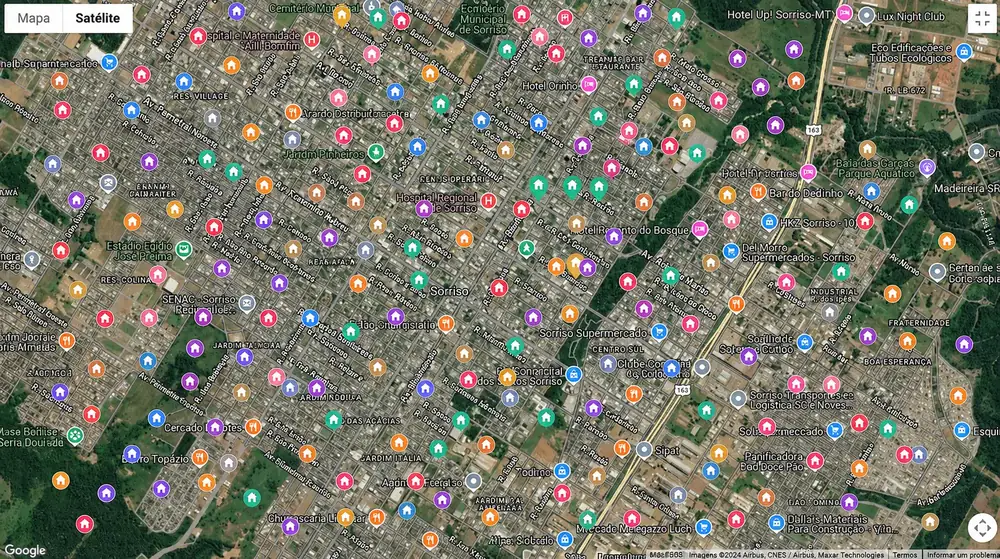 Mapa de imóveis geolocalizados dentro do ARKTRON CRM